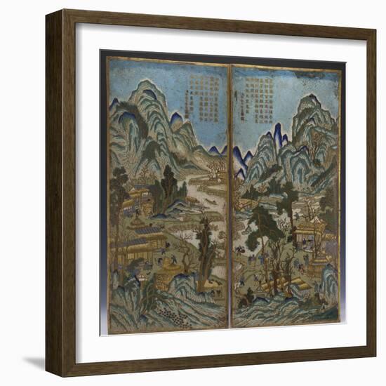 A Pair of Chinese Cloisonne Enamel Landscape Panels-null-Framed Giclee Print