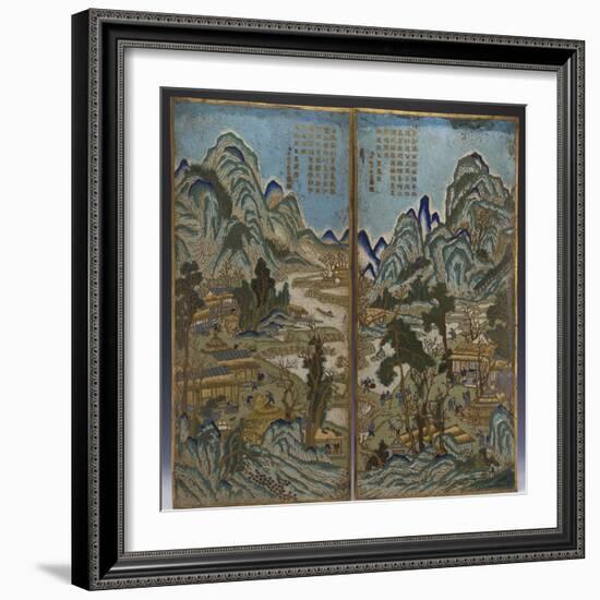 A Pair of Chinese Cloisonne Enamel Landscape Panels-null-Framed Giclee Print