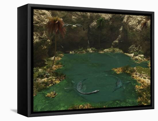 A Pair of Elasmosaurus Engage in a Swimming Courtship Dance-Stocktrek Images-Framed Premier Image Canvas