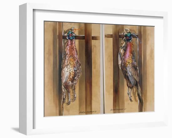 A Pair of Hanging Pheasants 1 & 2, 1985-Sandra Lawrence-Framed Giclee Print