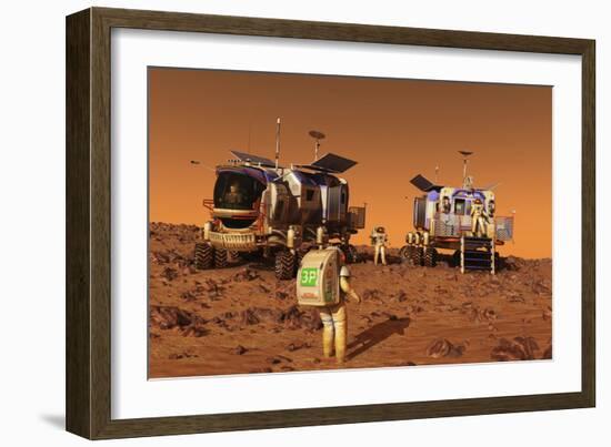 A Pair of Manned Mars Rovers Rendezvous on the Martian Surface-Stocktrek Images-Framed Premium Giclee Print