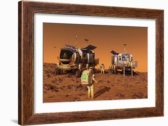 A Pair of Manned Mars Rovers Rendezvous on the Martian Surface-Stocktrek Images-Framed Premium Giclee Print