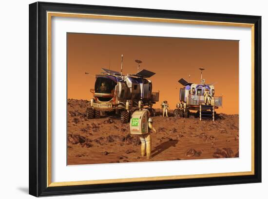A Pair of Manned Mars Rovers Rendezvous on the Martian Surface-Stocktrek Images-Framed Premium Giclee Print