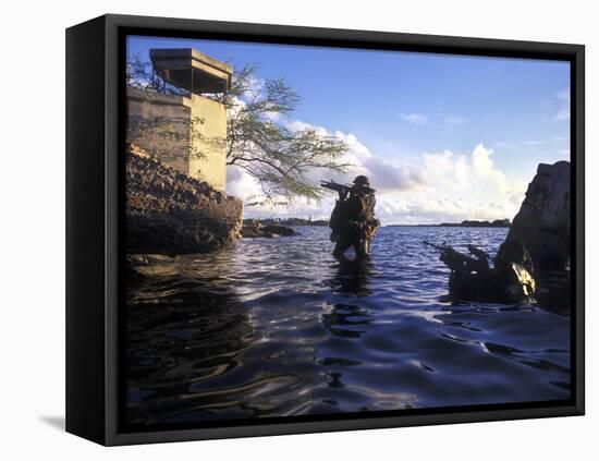 A Pair of Navy Seal Combat Swimmers Transition from Underwater to the Surface-Stocktrek Images-Framed Premier Image Canvas