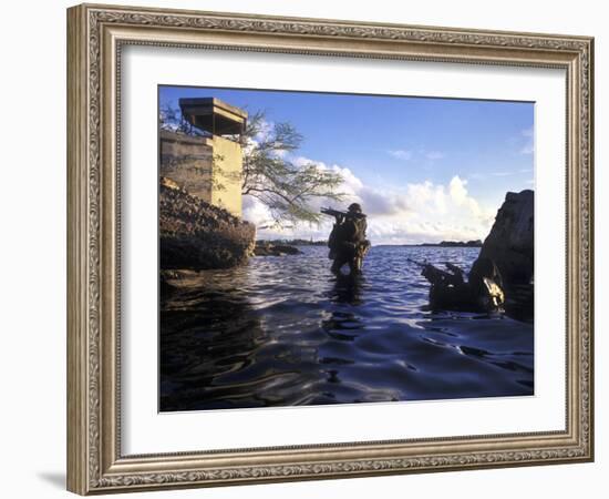 A Pair of Navy Seal Combat Swimmers Transition from Underwater to the Surface-Stocktrek Images-Framed Photographic Print