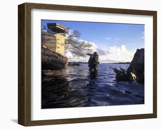 A Pair of Navy Seal Combat Swimmers Transition from Underwater to the Surface-Stocktrek Images-Framed Photographic Print