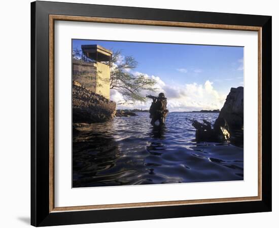 A Pair of Navy Seal Combat Swimmers Transition from Underwater to the Surface-Stocktrek Images-Framed Photographic Print