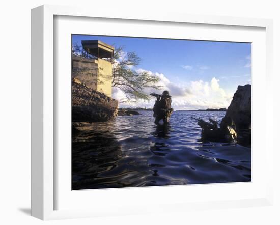 A Pair of Navy Seal Combat Swimmers Transition from Underwater to the Surface-Stocktrek Images-Framed Photographic Print