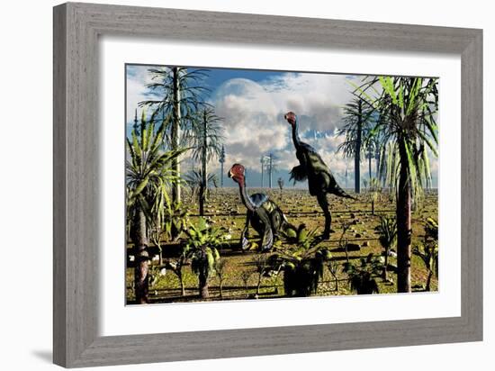 A Pair of Omnivorous Caudipteryx Feathered Dinosaurs-null-Framed Art Print