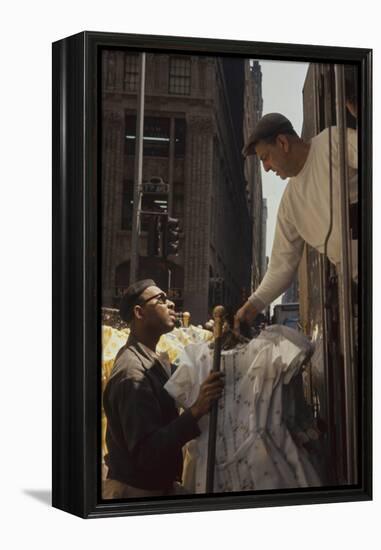 A Pair of Push Boys Unload Racks of Dresses on 7th Avenue, New York, New York, 1960-Walter Sanders-Framed Premier Image Canvas