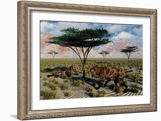 A Pair of Sabre-Toothed Cats Resting under a Treat on a Hot Day-null-Framed Art Print