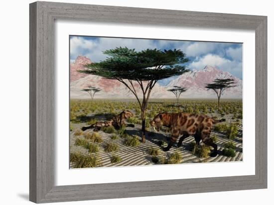 A Pair of Sabre-Toothed Cats Resting under a Treat on a Hot Day-null-Framed Art Print