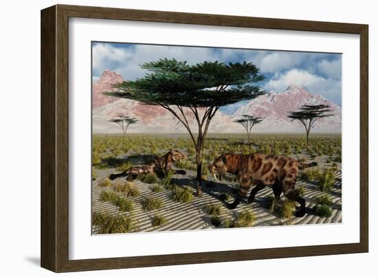 A Pair of Sabre-Toothed Cats Resting under a Treat on a Hot Day-null-Framed Art Print