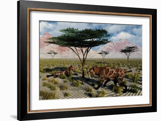 A Pair of Sabre-Toothed Cats Resting under a Treat on a Hot Day-null-Framed Art Print