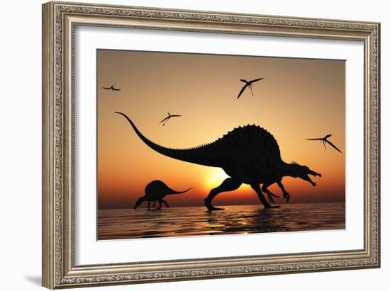 A Pair of Spinosaurus Hunting for Fish-Stocktrek Images-Framed Premium Giclee Print