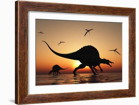 A Pair of Spinosaurus Hunting for Fish-Stocktrek Images-Framed Premium Giclee Print