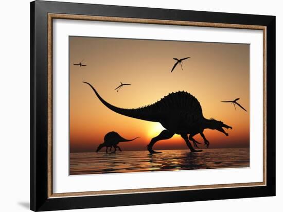 A Pair of Spinosaurus Hunting for Fish-Stocktrek Images-Framed Premium Giclee Print