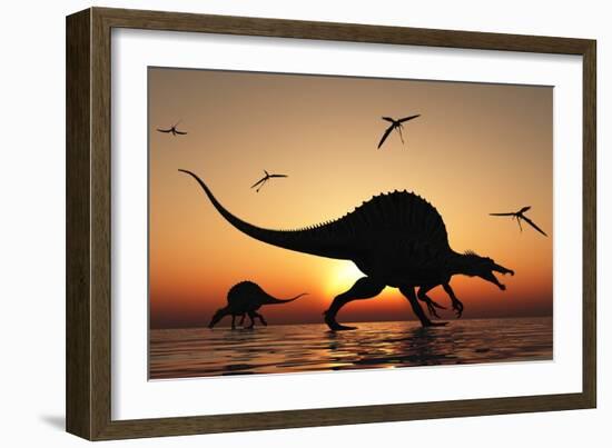 A Pair of Spinosaurus Hunting for Fish-Stocktrek Images-Framed Art Print