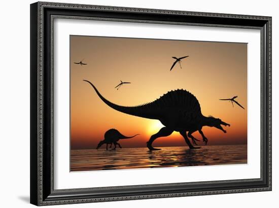 A Pair of Spinosaurus Hunting for Fish-Stocktrek Images-Framed Art Print