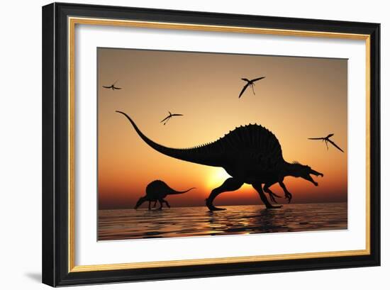 A Pair of Spinosaurus Hunting for Fish-Stocktrek Images-Framed Art Print