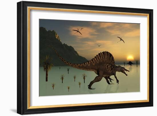 A Pair of Spinosaurus Hunting for Fish-Stocktrek Images-Framed Art Print