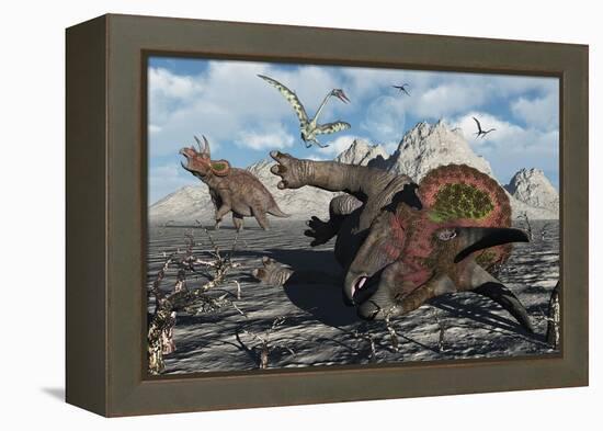 A Pair of Triceratops Trapped in a Deadly Mud Pit-null-Framed Stretched Canvas