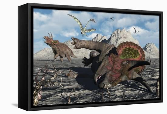 A Pair of Triceratops Trapped in a Deadly Mud Pit-null-Framed Stretched Canvas