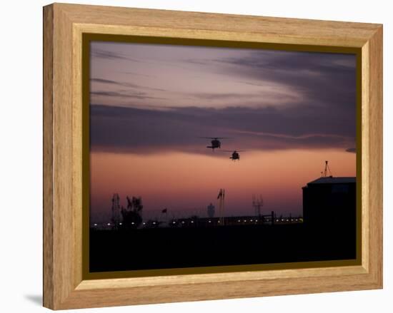 A Pair of UH-60 Black Hawk Helicopters Approach their Landing in Baghdad, Iraq-null-Framed Premier Image Canvas