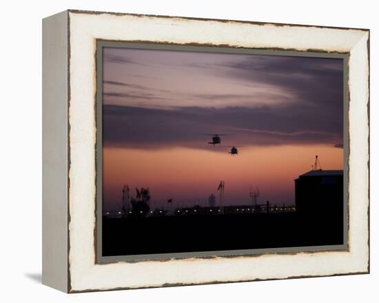 A Pair of UH-60 Black Hawk Helicopters Approach their Landing in Baghdad, Iraq-null-Framed Premier Image Canvas