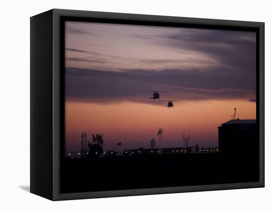 A Pair of UH-60 Black Hawk Helicopters Approach their Landing in Baghdad, Iraq-null-Framed Premier Image Canvas