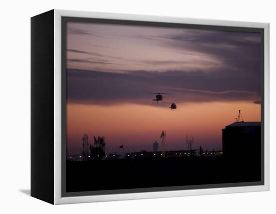 A Pair of UH-60 Black Hawk Helicopters Approach their Landing in Baghdad, Iraq-null-Framed Premier Image Canvas