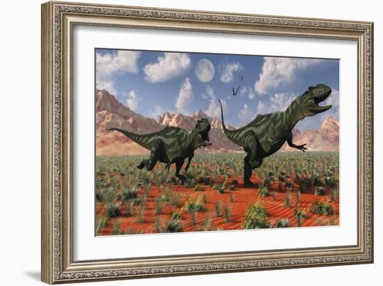 A Pair of Yangchuanosaurus Dinosaurs Hunting-null-Framed Art Print