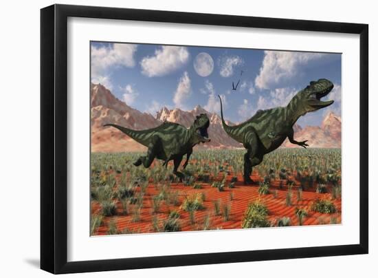 A Pair of Yangchuanosaurus Dinosaurs Hunting-null-Framed Art Print