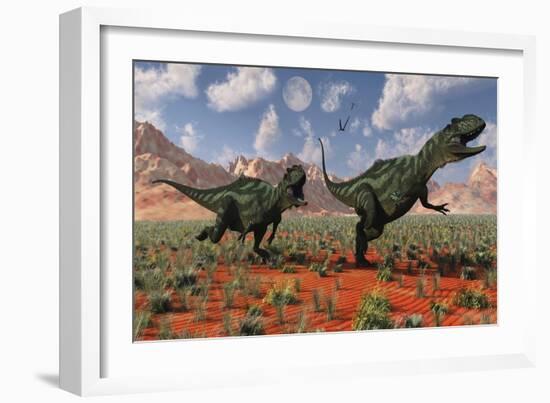 A Pair of Yangchuanosaurus Dinosaurs Hunting-null-Framed Art Print