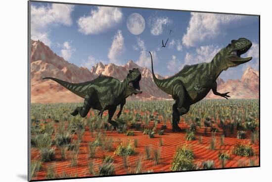 A Pair of Yangchuanosaurus Dinosaurs Hunting-null-Mounted Art Print