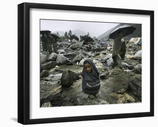 A Pakistani Earthquake Survivor Shivers-null-Framed Photographic Print