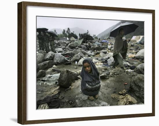 A Pakistani Earthquake Survivor Shivers-null-Framed Photographic Print