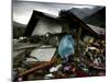 A Pakistani Earthquake Survivor Takes Shelter from the Rain-null-Mounted Photographic Print