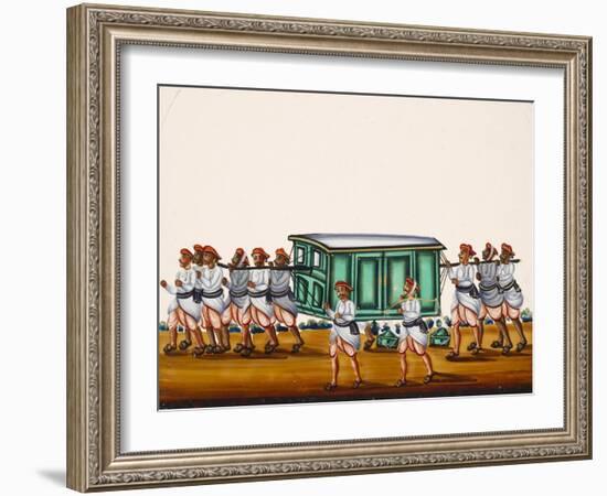 A Palanquin and Bearers on the Road Alongside a Man Carrying Goods on a Pole, from Thanjavur, India-null-Framed Giclee Print