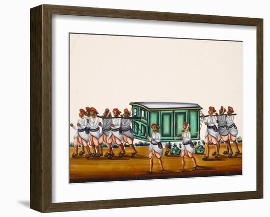 A Palanquin and Bearers on the Road Alongside a Man Carrying Goods on a Pole, from Thanjavur, India-null-Framed Giclee Print