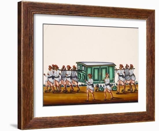 A Palanquin and Bearers on the Road Alongside a Man Carrying Goods on a Pole, from Thanjavur, India-null-Framed Giclee Print