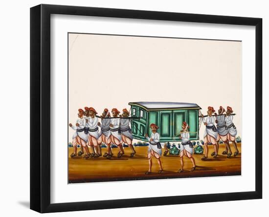 A Palanquin and Bearers on the Road Alongside a Man Carrying Goods on a Pole, from Thanjavur, India-null-Framed Giclee Print