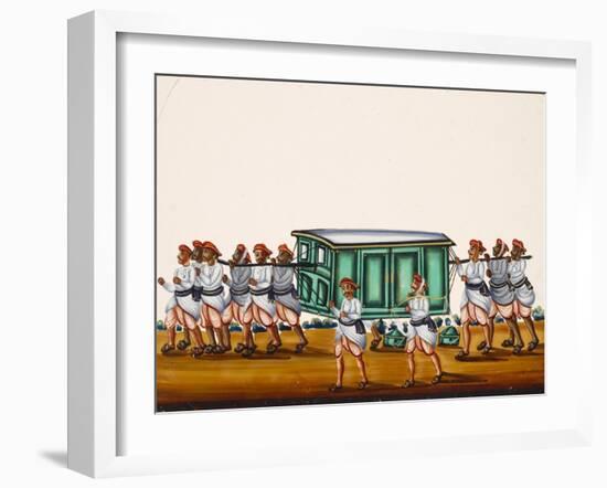 A Palanquin and Bearers on the Road Alongside a Man Carrying Goods on a Pole, from Thanjavur, India-null-Framed Giclee Print