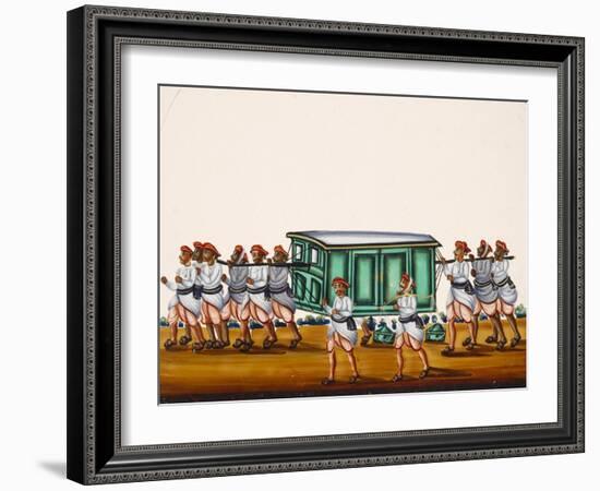 A Palanquin and Bearers on the Road Alongside a Man Carrying Goods on a Pole, from Thanjavur, India-null-Framed Giclee Print