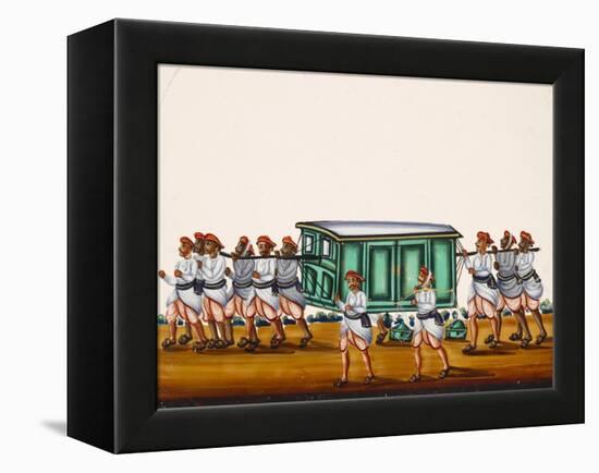 A Palanquin and Bearers on the Road Alongside a Man Carrying Goods on a Pole, from Thanjavur, India-null-Framed Premier Image Canvas