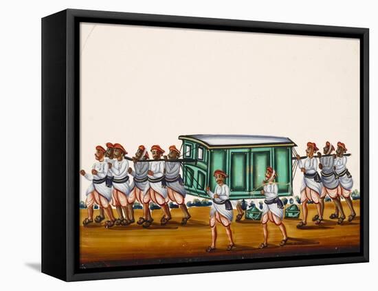 A Palanquin and Bearers on the Road Alongside a Man Carrying Goods on a Pole, from Thanjavur, India-null-Framed Premier Image Canvas