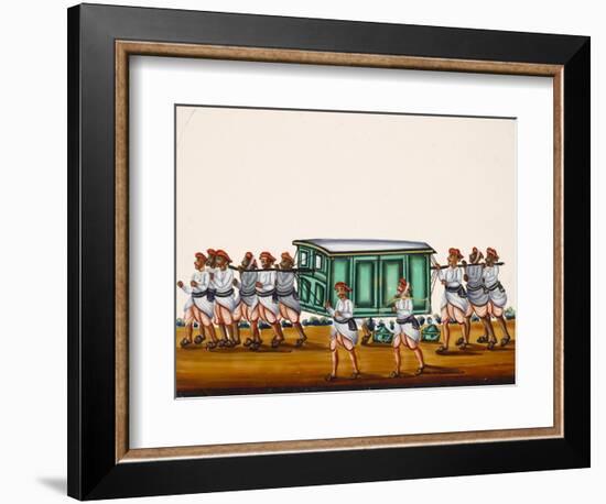 A Palanquin and Bearers on the Road Alongside a Man Carrying Goods on a Pole, from Thanjavur, India-null-Framed Giclee Print