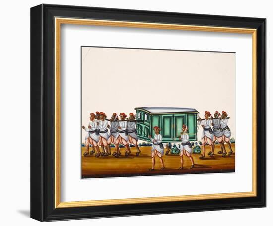 A Palanquin and Bearers on the Road Alongside a Man Carrying Goods on a Pole, from Thanjavur, India-null-Framed Giclee Print