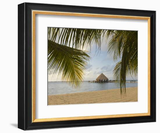 A Palapa and Sandy Beach, Placencia, Belize-William Sutton-Framed Photographic Print