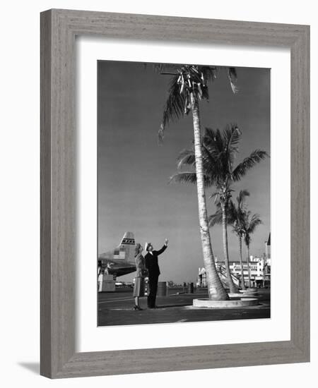 A Pan American Pilot and Flight Attendant the Edge of the Tarmac at Miami International Airport-null-Framed Photographic Print